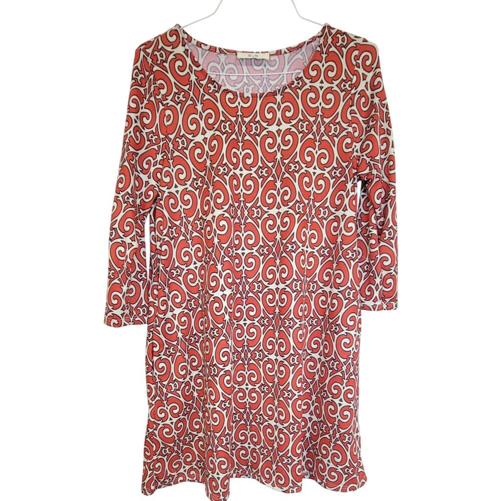 Jade By Jane Dress Short Red & White Swirl Pattern Retro Hippie Womens Large